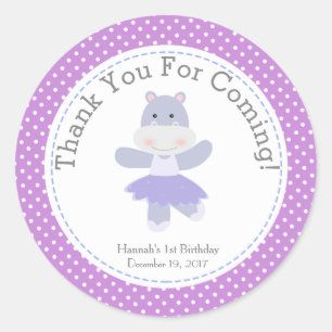 Purple Hippo Ballerina Birthday Party Thank You Classic Round Sticker