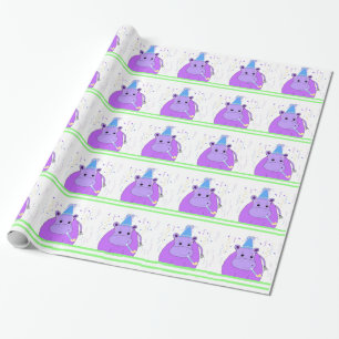 Purple Hippo Birthday Design Wrapping Paper