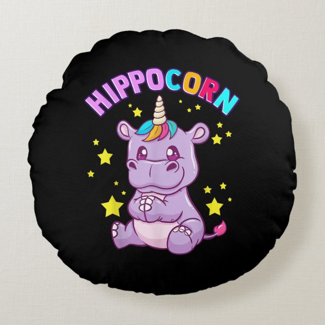 Purple HippoCorn Hippo Corn Hippopotamus Lover Round Cushion (Front)