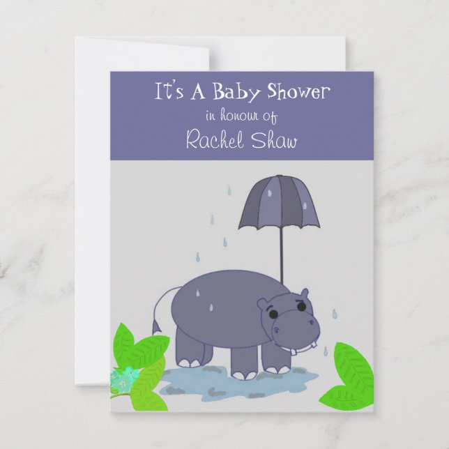Purple Hippopotamus Baby Shower Invitation (Front)
