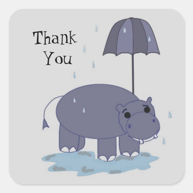 Purple HippoThank You Square Sticker (Front)