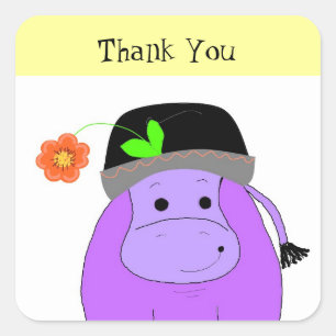 Purple HippoThank You Square Sticker
