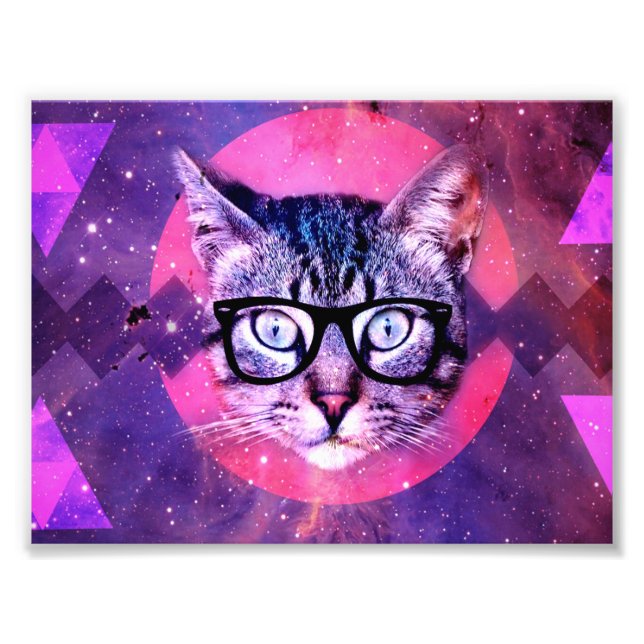 Purple hipster cat photo print (Front)