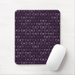 Purple HIpster Glasses Pattern Mouse Pad