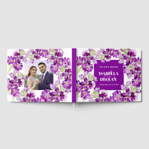 Purple hoary stock gilly flowers wedding photo guest book