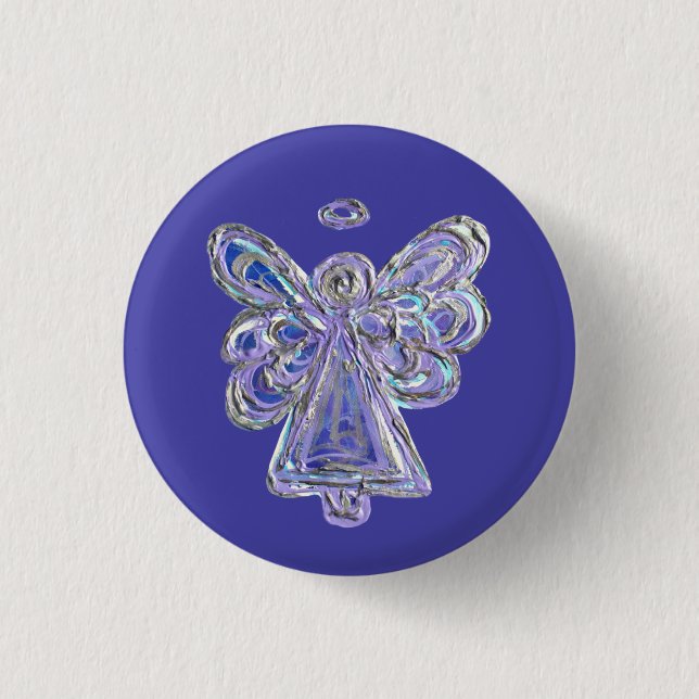 Purple Holiday Guardian Angel Custom Button Pin (Front)
