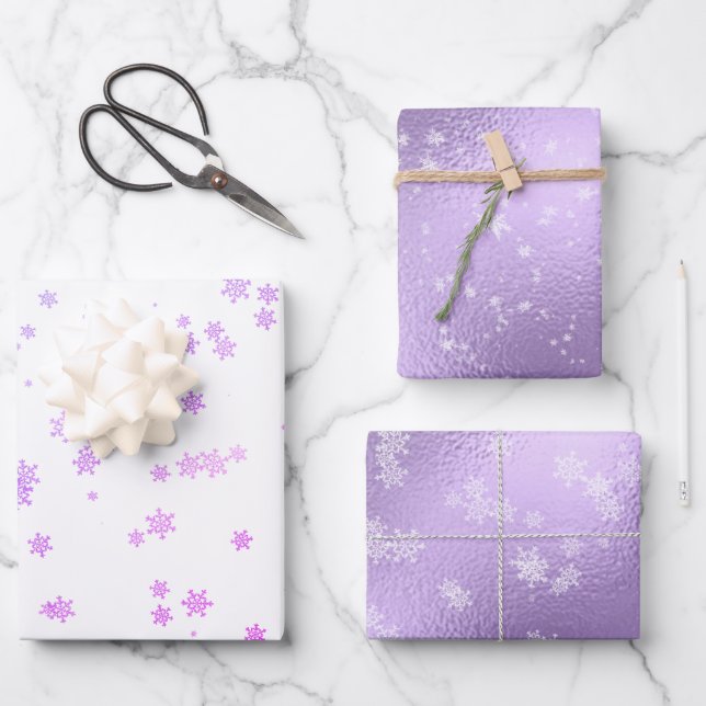 Purple Holiday Snowflakes Christmas Wrapping Paper Sheet (Front)