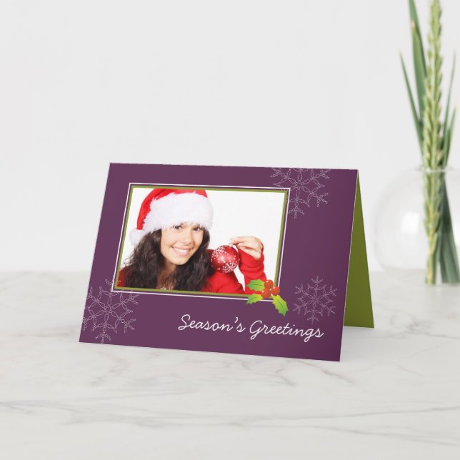Purple holly multi photo Christmas holiday folded (Front)