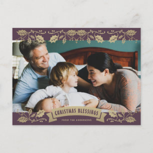 Purple Holly Religious Christian Photo Christmas Holiday Postcard