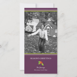 Purple holly vertical Christmas holiday custom Card