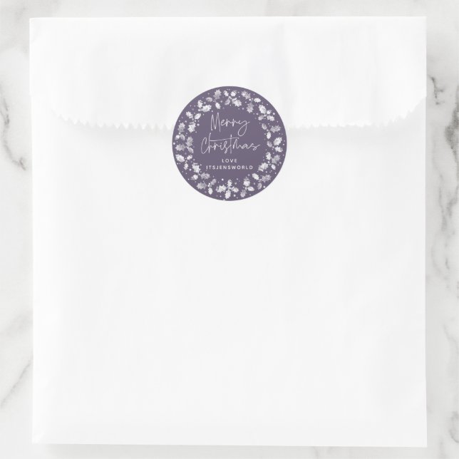 Purple Holly Wreath Merry Christmas Classic Round Sticker (Bag)