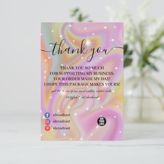 Purple Holographic Colour Shift Business Thank You (Standing Front)