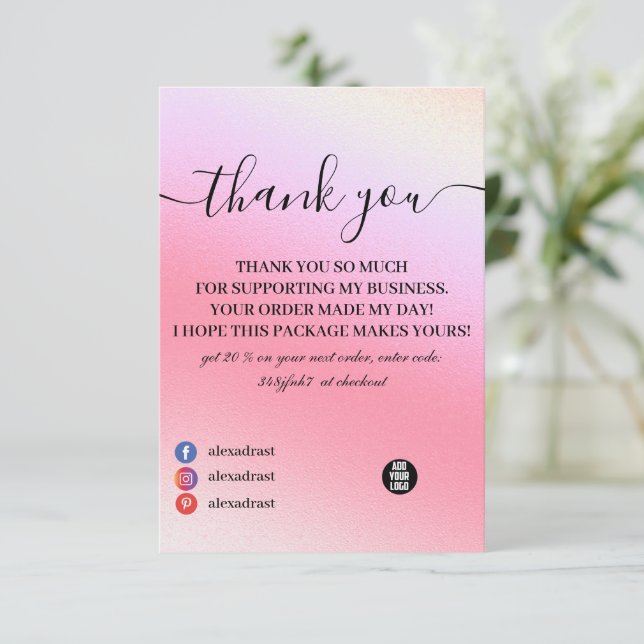 Purple Holographic Colour Shift Business Thank You (Standing Front)