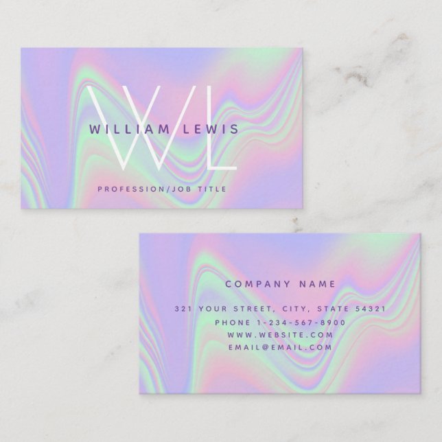 Purple Holographic Monogram Modern Minimalist Business Card (Front/Back)