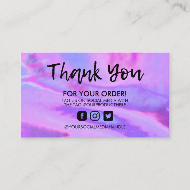 Purple Holographic Thank You Business Card (Front)