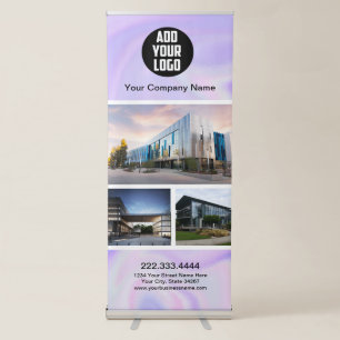 Purple holographic trade show logo business retractable banner