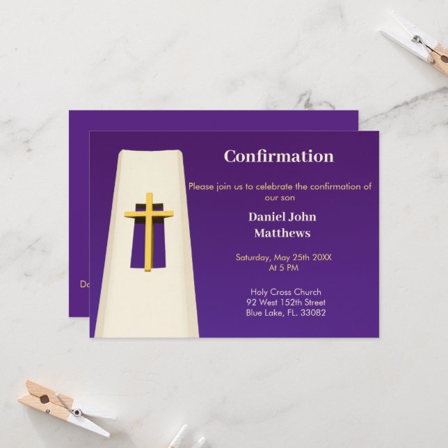  Purple Holy Cross Confirmation Invitation (Front/Back In Situ)