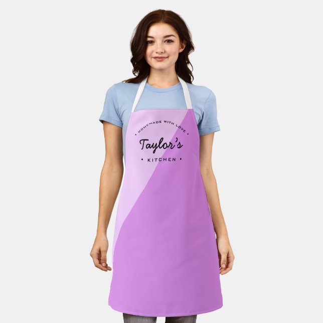 Purple Homemade with Love Personalised Kitchen Apron (Worn)
