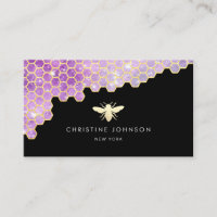 purple honeycomb and faux glitter bee logo