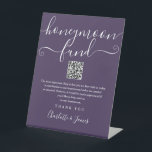 Purple Honeymoon Fund QR Code Pedestal Sign<br><div class="desc">An elegant purple honeymoon fund sign,  personalised with your special message,  names and wishing well QR code. Designed by Thisisnotme©</div>