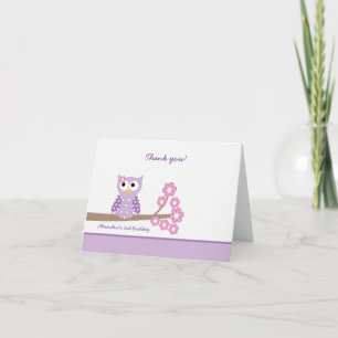 Purple Hoot Owl Girl Birthday Thank you Purple Card