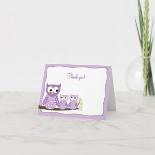 Purple Hoot Owls Folded Thank you note card