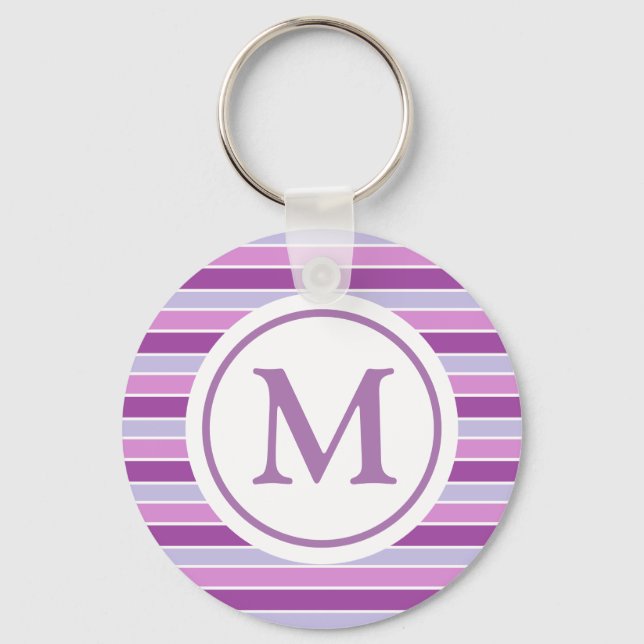 Purple Horizontal Stripes Monogram Key Ring (Front)
