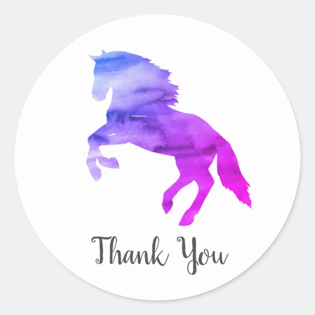 Purple Horse Barnyard Farm Party Thank You Classic Round Sticker (Front)