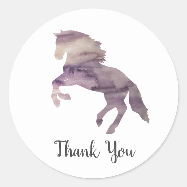 Purple Horse Barnyard Farm Party Thank You Classic Round Sticker (Front)