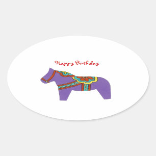 Purple Horse Birthday  Oval Sticker