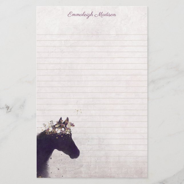 Purple Horse Dreamy Boho Chic Monogram Stationery (Front)