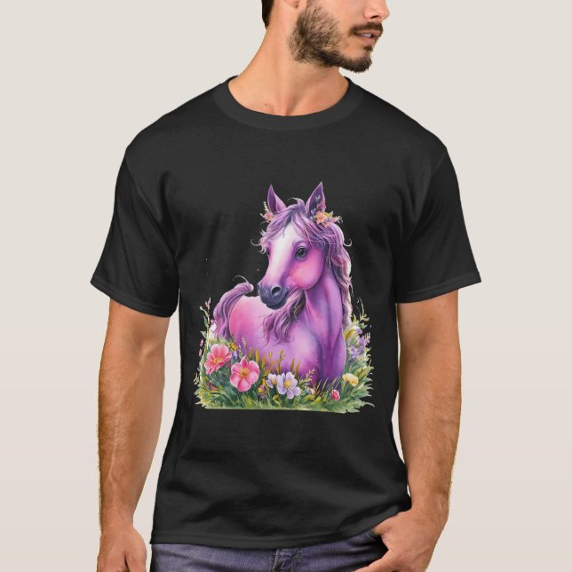 Purple horse floral shirt - horse lovers tee - rid (Front)