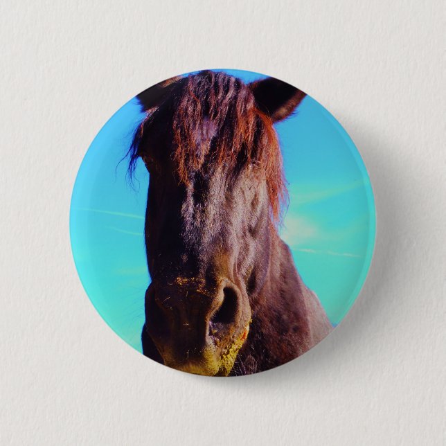Purple Horse w/ Green Mouth 6 Cm Round Badge (Front)