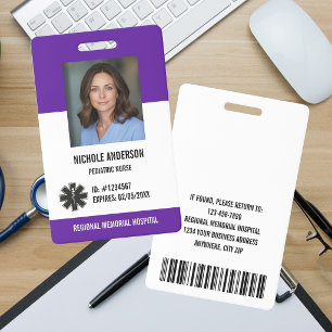 Purple Hospital Medical Employee Logo Photo Id Badge