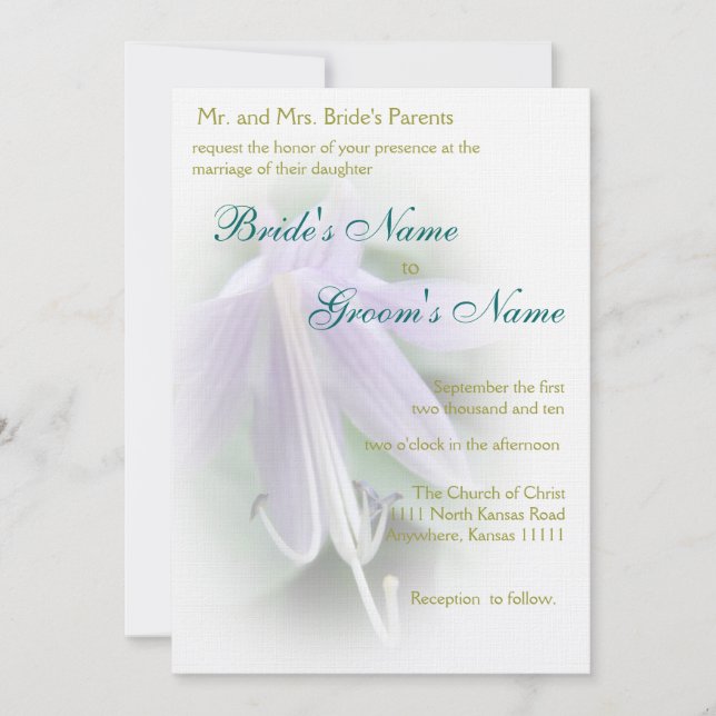 Purple Hosta Bloom Wedding Invitation (Front)