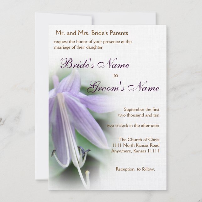 Purple Hosta Bloom Wedding Invitation (Front)