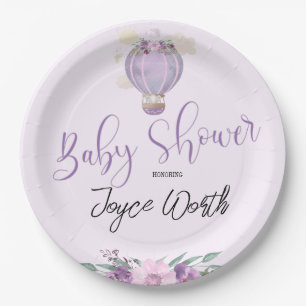 Purple hot air balloon elephant paper plate