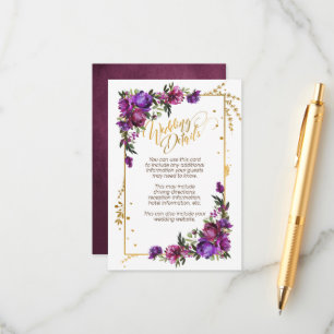 Purple Hot Pink Gold Watercolor Floral Details Enclosure Card