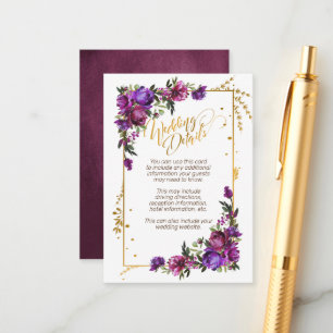 Purple Hot Pink Gold Watercolor Floral Details Enclosure Card