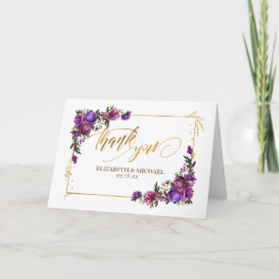 Purple Hot Pink Gold Watercolor Floral Thank You Card