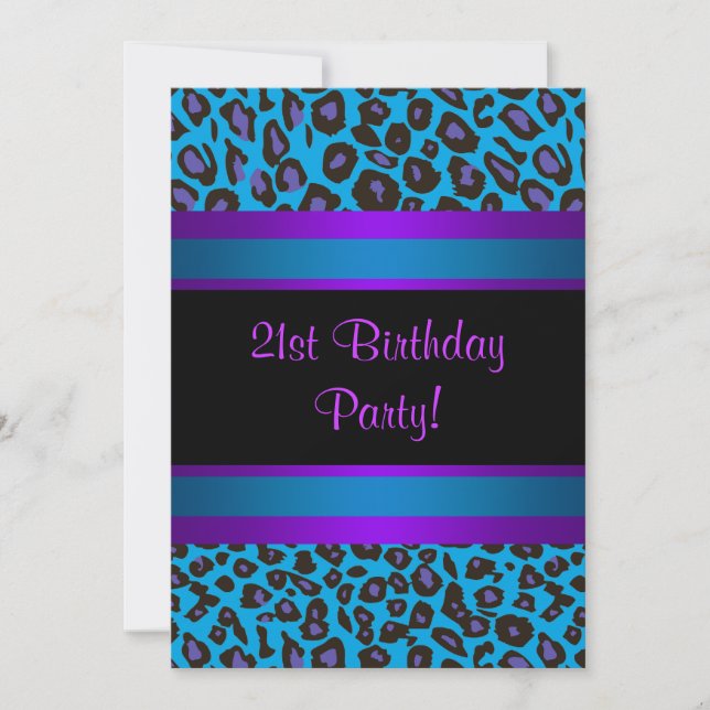 Purple Hot Pink Leopard  Womans 21st Birthday Invitation (Front)