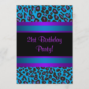 Purple Hot Pink Leopard  Womans 21st Birthday Invitation