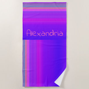 Purple Hot Pink Ombre Stripe Personalised Beach Towel