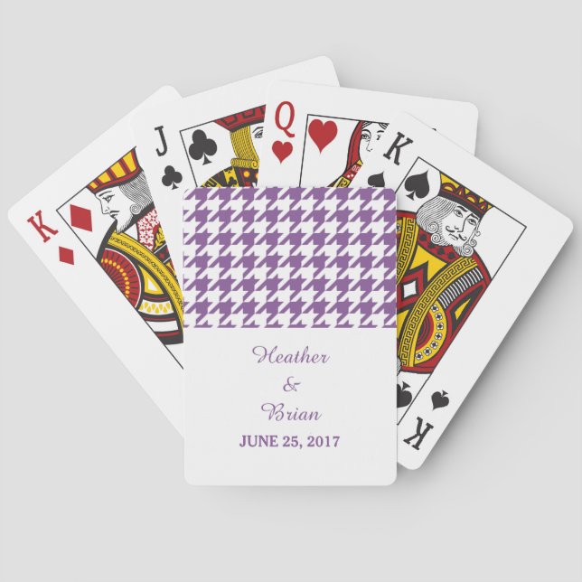 Purple Houndstooth Wedding Playing Cards (Back)