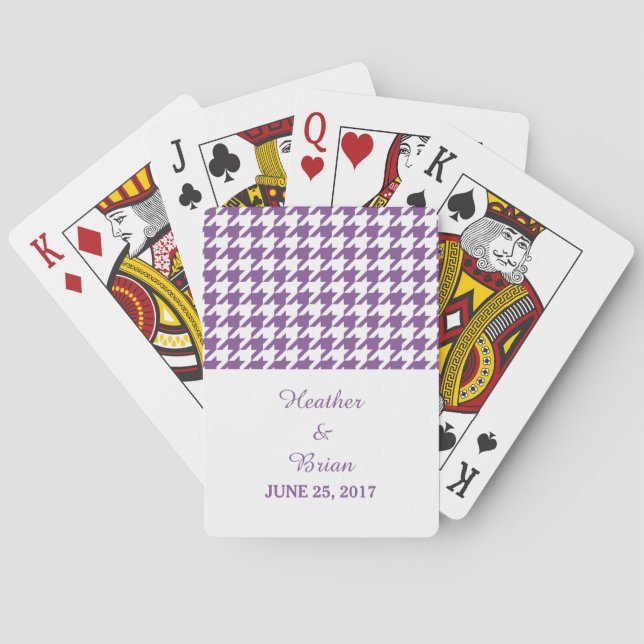 Purple Houndstooth Wedding Playing Cards (Back)