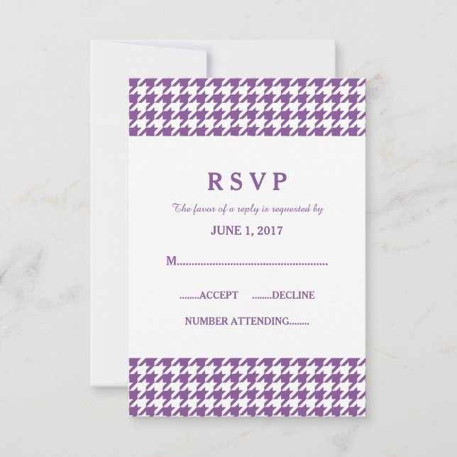 Purple Houndstooth Wedding Response Card (Front)