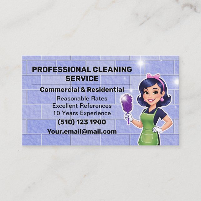 Purple Housekeeper Business Card House Cleaning  (Front)