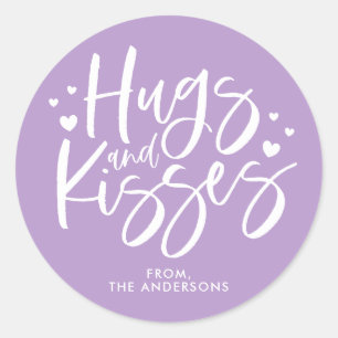 Purple Hugs and Kisses Valentine’s Day  Classic Round Sticker