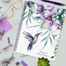 Purple Hummingbird and Floral Personalised Journal