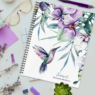 Purple Hummingbird and Floral Personalised Journal